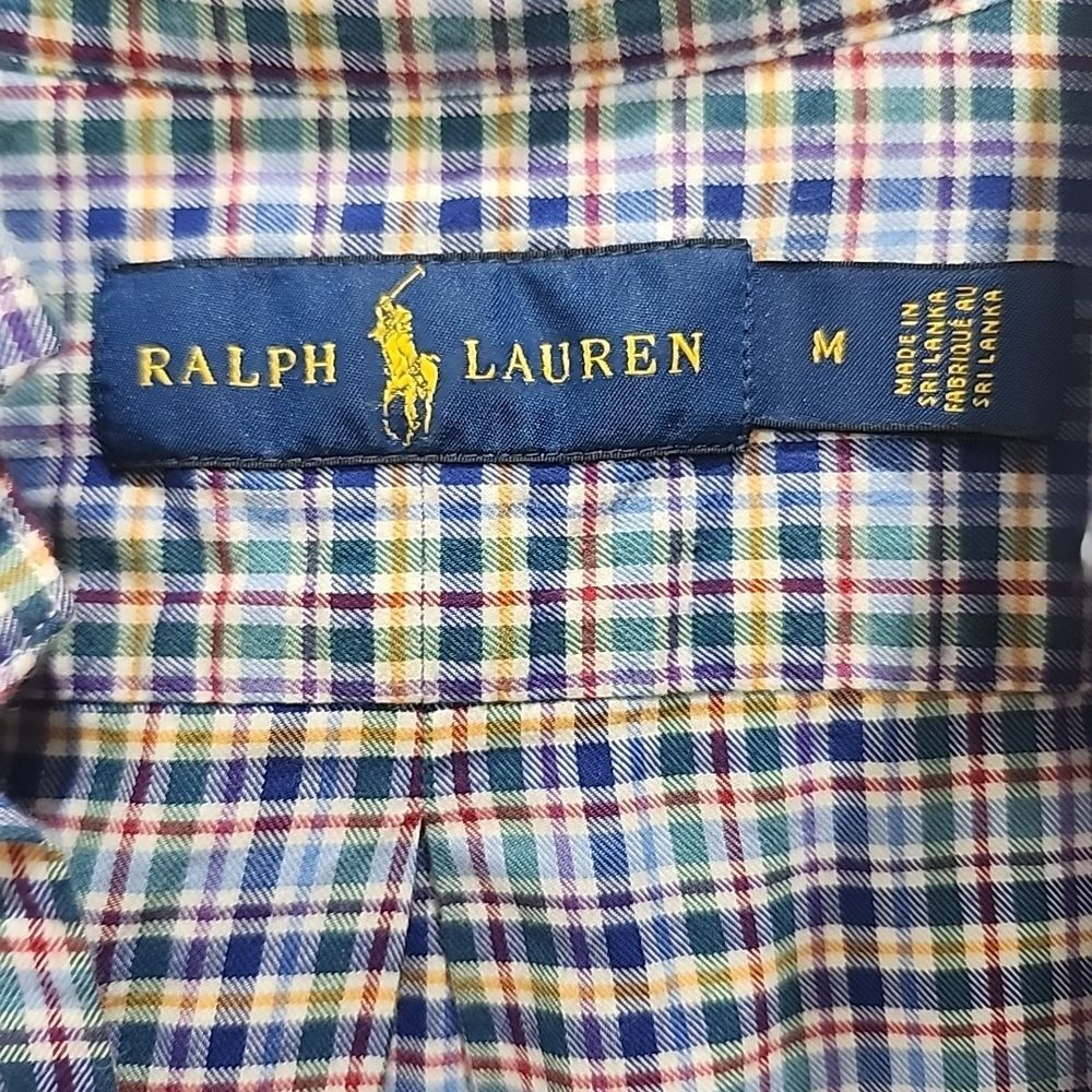 POLO RALPH‎ LAUREN Button Down Classic Fit Cotton Stretch Multi Blue Plaid Sz M - Picture 6 of 7